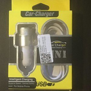 USB Car Charger 2-in-1 W/ Micro USB Cable For Mobile Phones, New, In Box